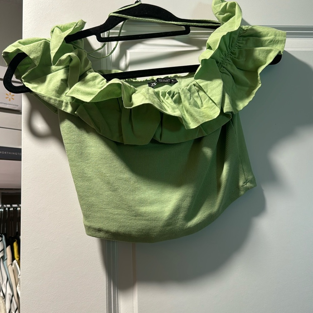 Zara Off shoulder green top